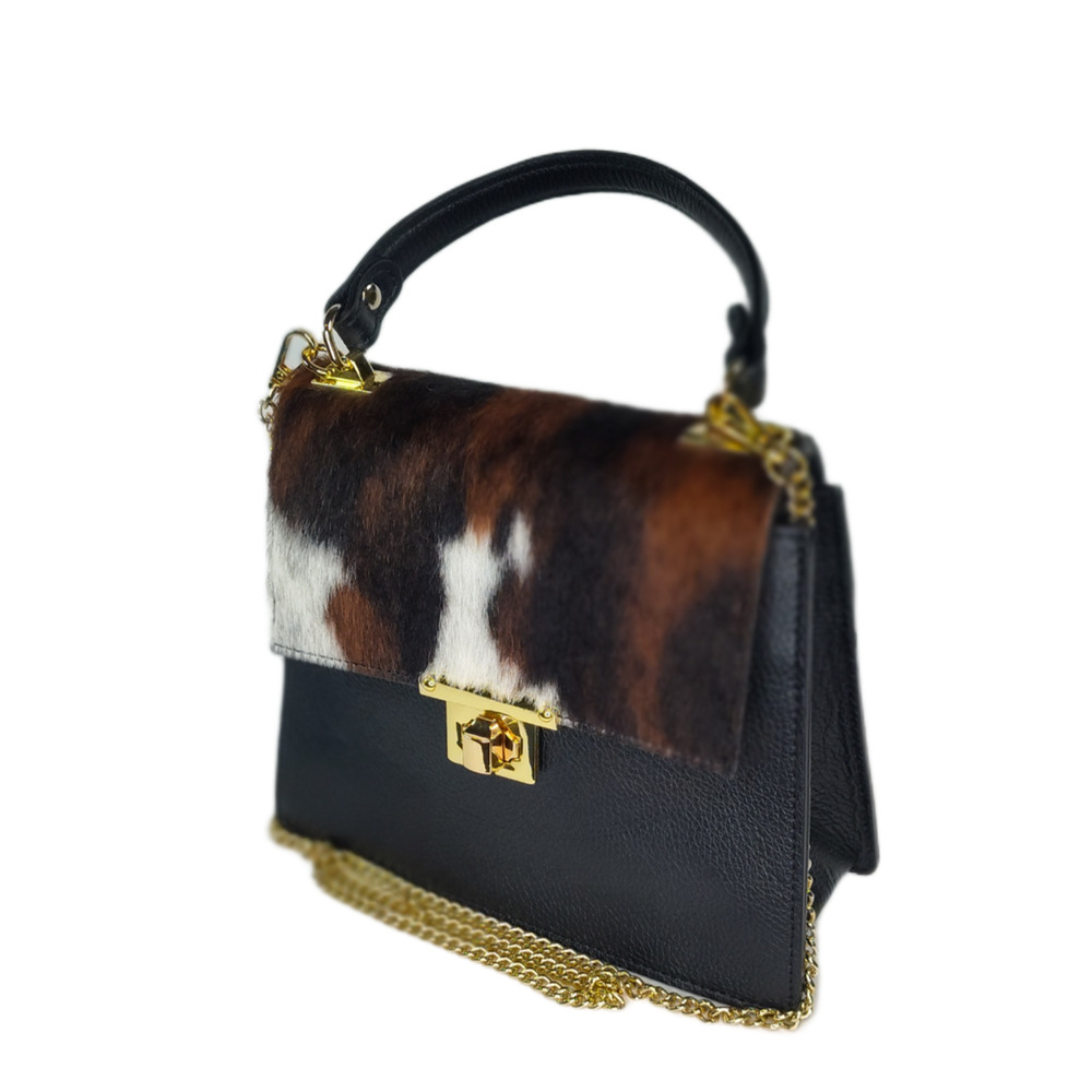 Charlie Leather Gianella Black Leather & Fur Small/Medium Handbag/Crossbody–NWT